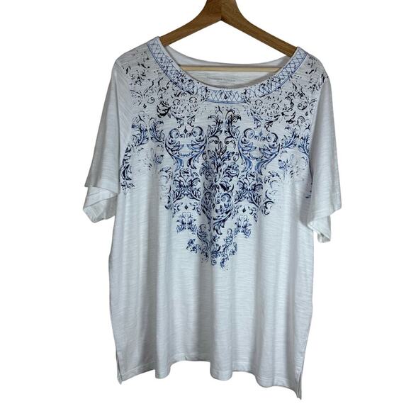Alison Daley Women’s Top Plus Size 2X Slub Knit Cotton Blend Lightweight Print - Picture 1 of 6